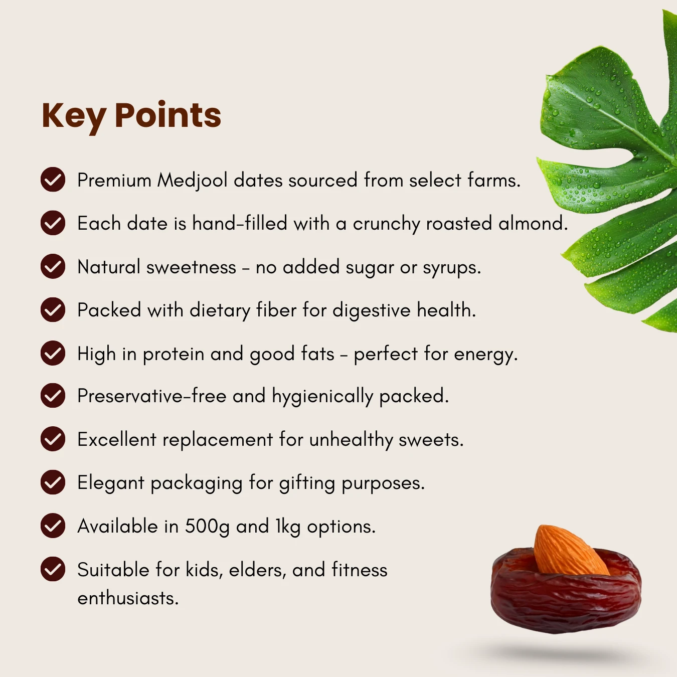 Premium Almond Medjool Dates Available – 1kg, 500g - Image 3
